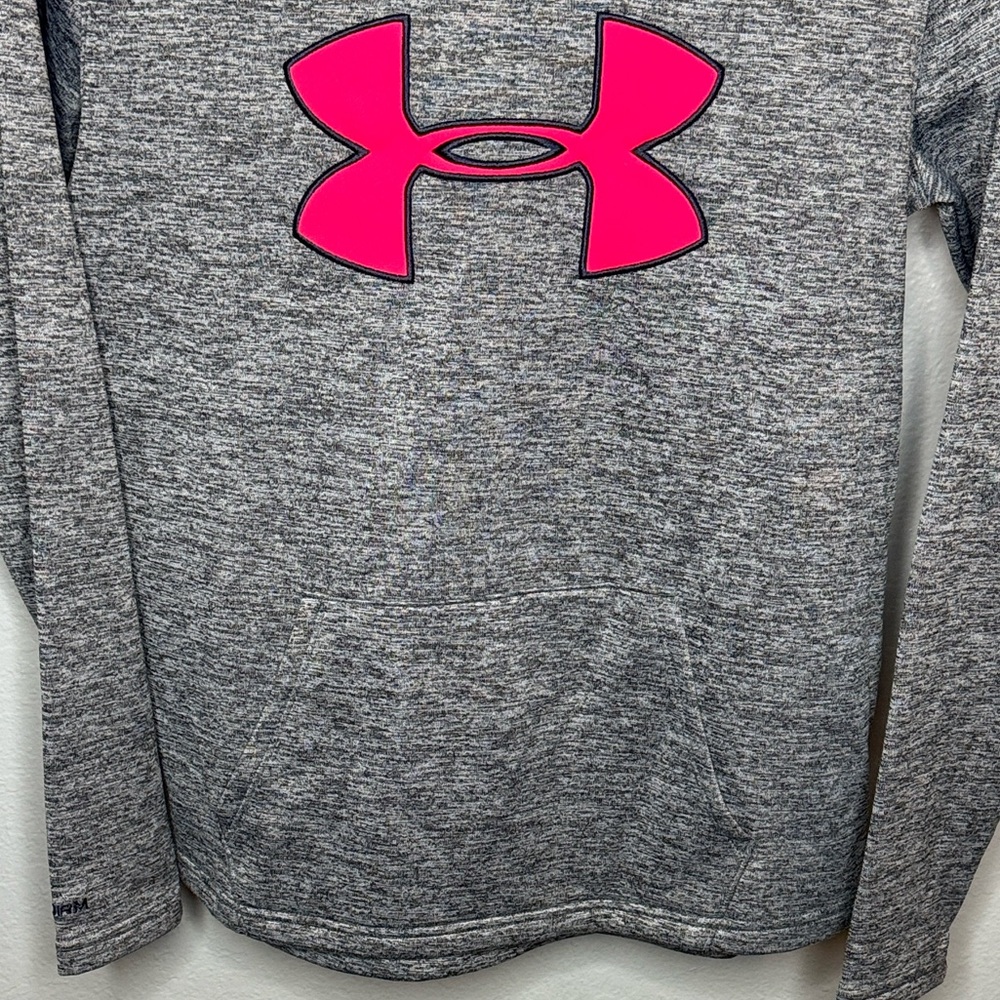 Under Armour Heather Gray Hoodie with Hot Pink Logo - Picture 3 of 6